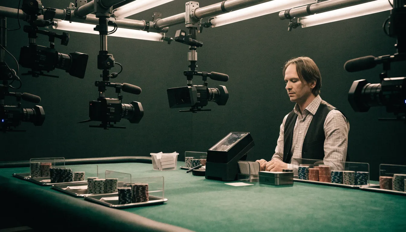 Live dealer casino studio with cameras and gaming table